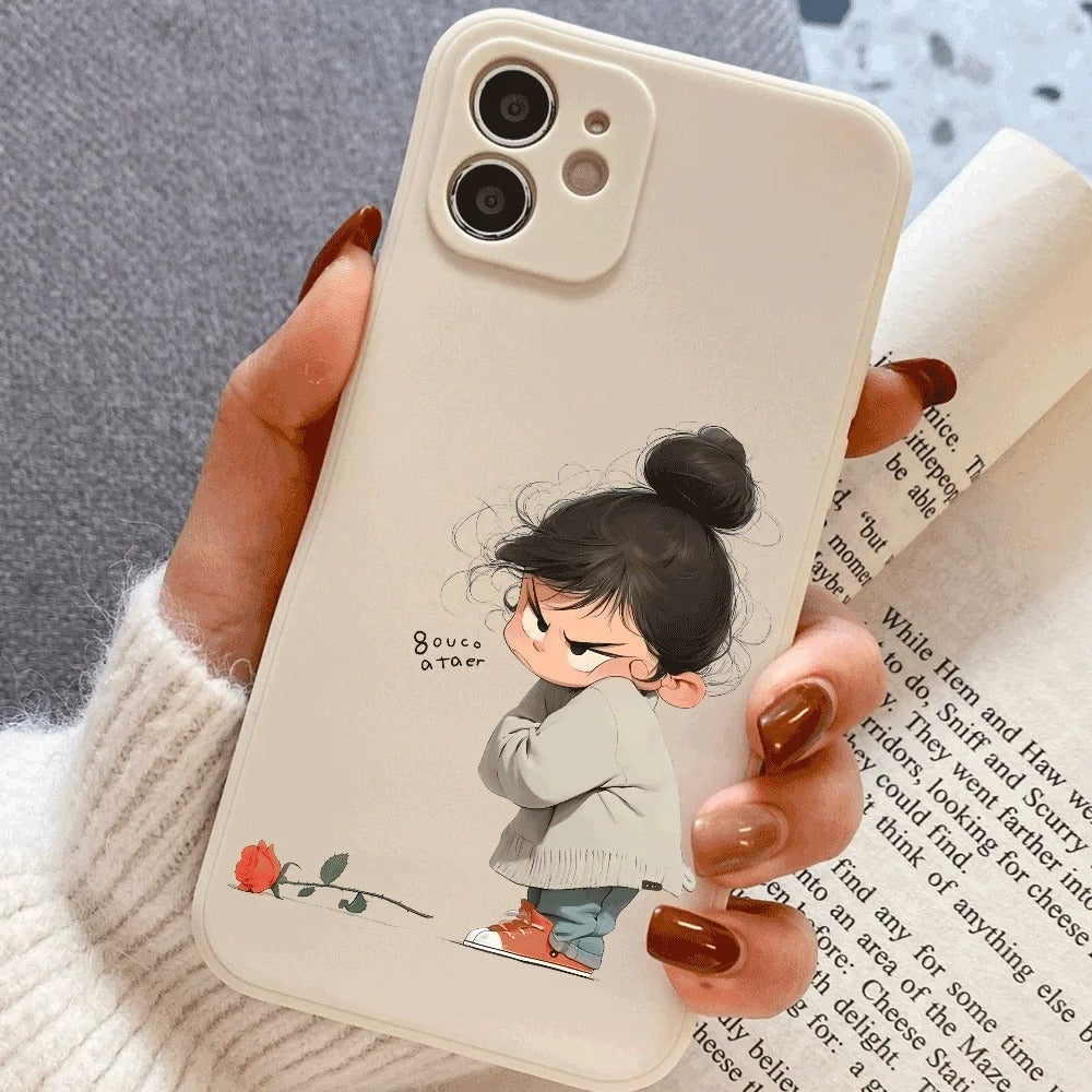 كفر آيفون سيليكون بتصميم البنت الغاضبة الكرتوني