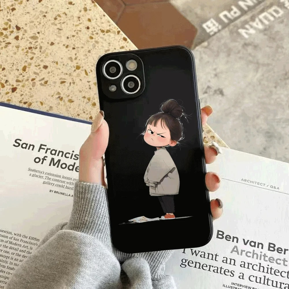 كفر آيفون سيليكون بتصميم البنت الغاضبة الكرتوني