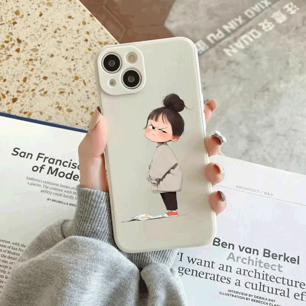 كفر آيفون سيليكون بتصميم البنت الغاضبة الكرتوني