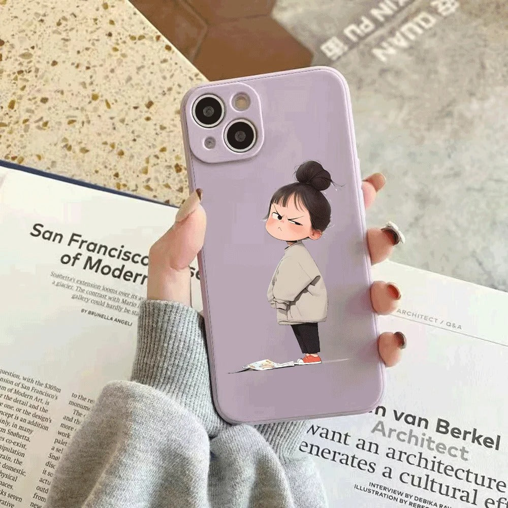 كفر آيفون سيليكون بتصميم البنت الغاضبة الكرتوني