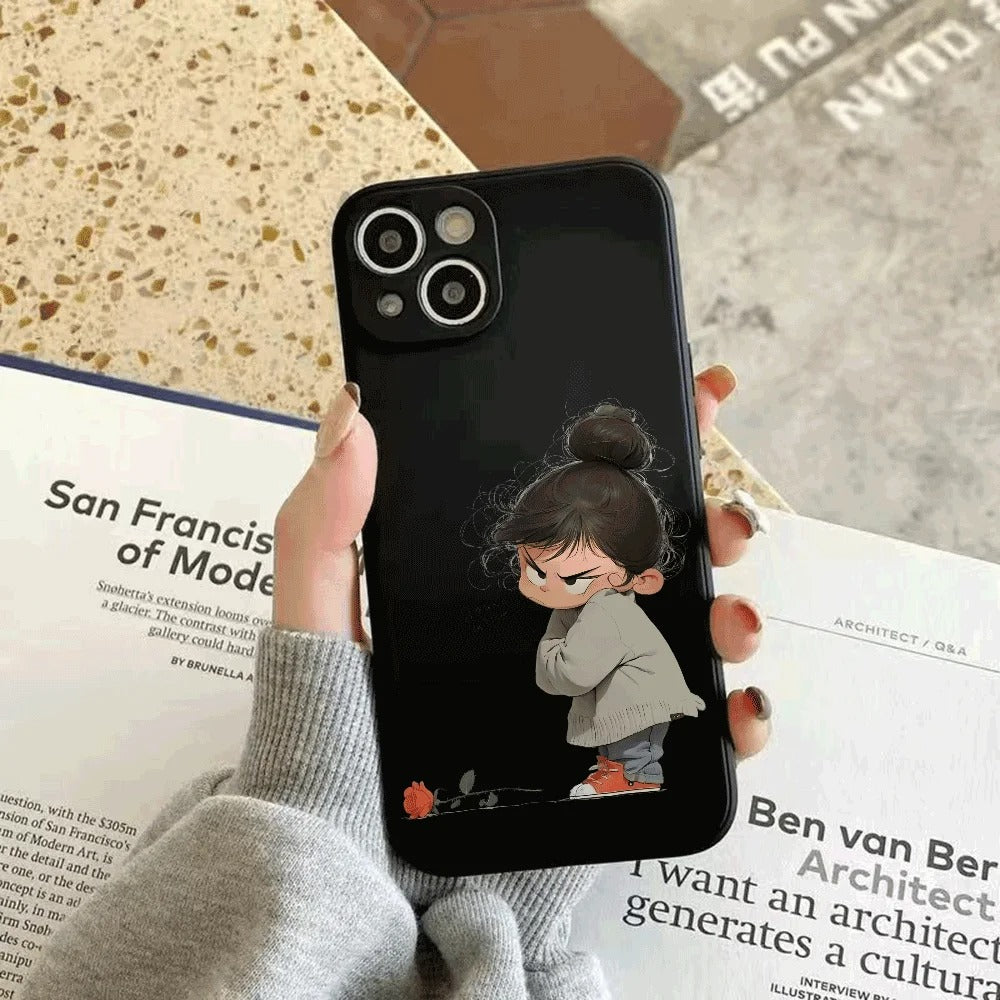 كفر آيفون سيليكون بتصميم البنت الغاضبة الكرتوني