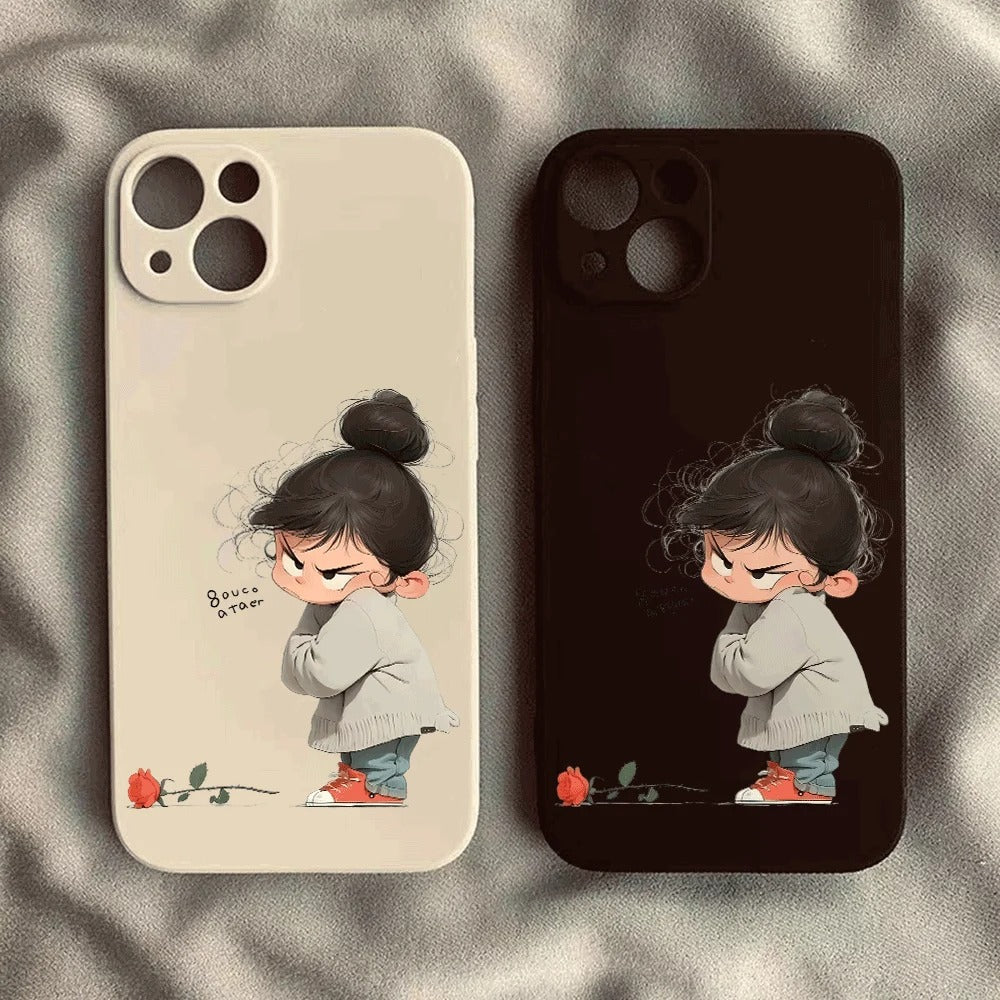 كفر آيفون سيليكون بتصميم البنت الغاضبة الكرتوني
