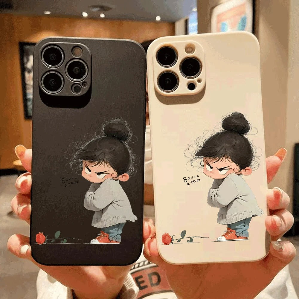 كفر آيفون سيليكون بتصميم البنت الغاضبة الكرتوني