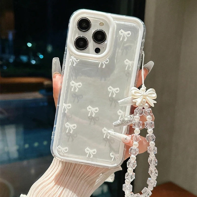 كفر آيفون شفاف مع فيونكة أنيقة – تصميم أنثوي عصري