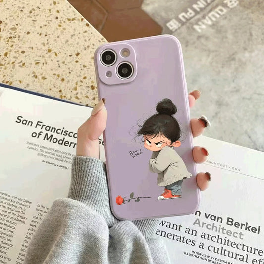 كفر آيفون سيليكون بتصميم البنت الغاضبة الكرتوني